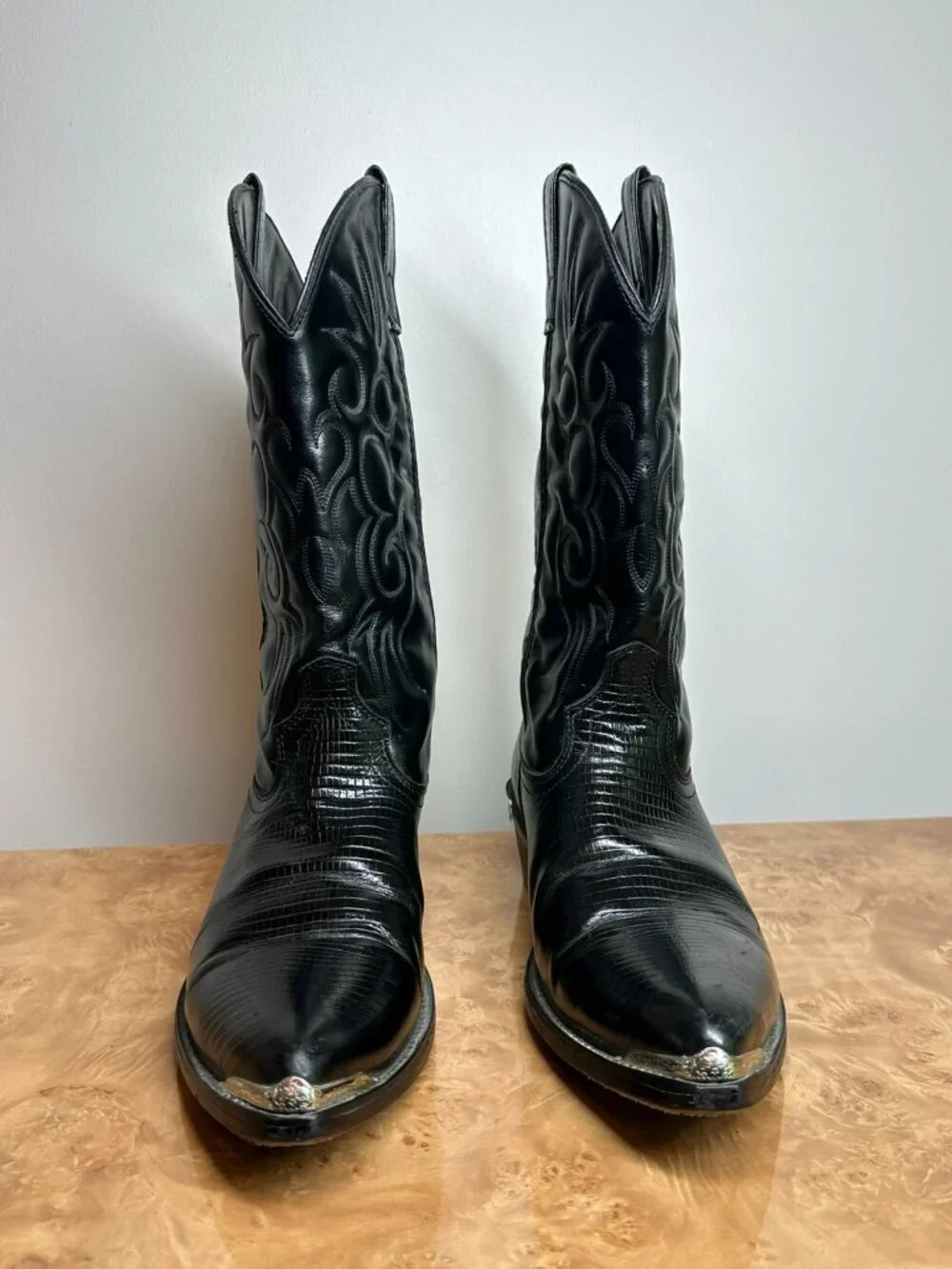 Laredo Black Lizard Print Western Cowboy Boots Silver Toe Men's 11D